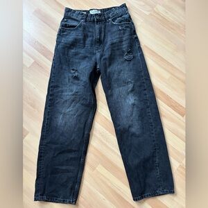 PULL&BEAR Womens Size 30 Black Wash Jeans Baggy Fit Mom Distressed Y2K Style